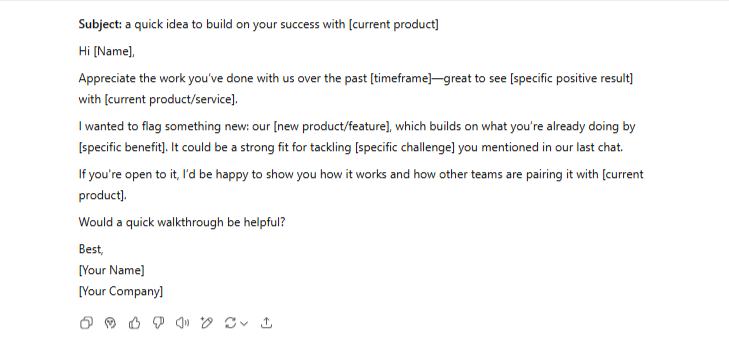 Upsell email example for existing customers