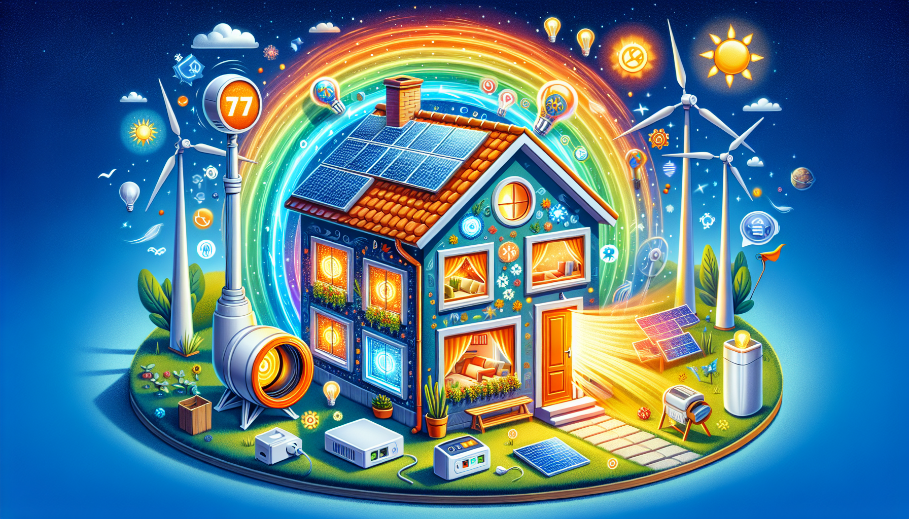 Cartoon of a house with reduced energy consumption