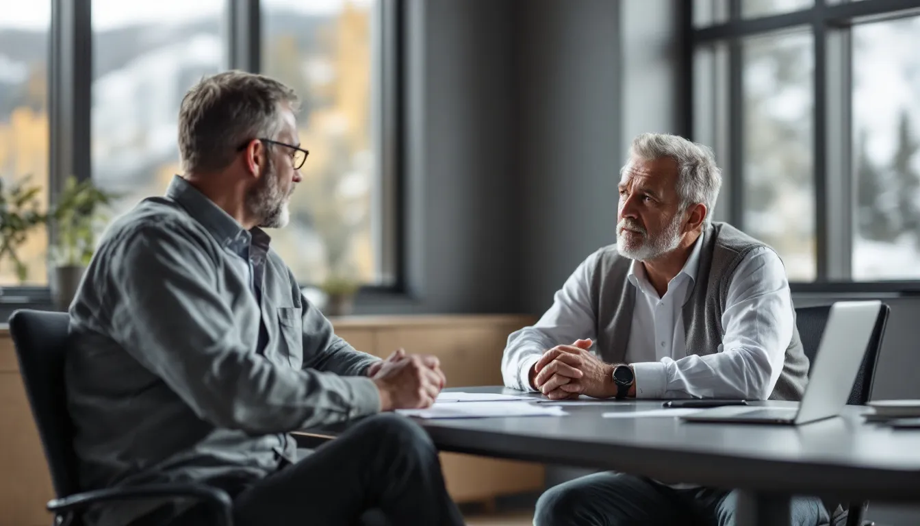 A Telluride workers compensation lawyer discussing benefits with a client.