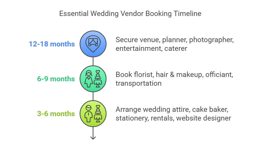 The timeline to book vendors for a wedding
