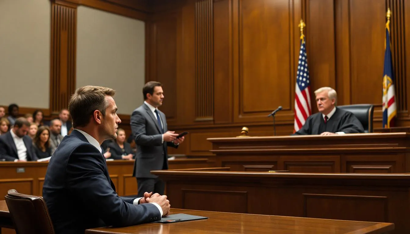 In a Nashville courtroom, a criminal defense attorney passionately argues a DUI case, surrounded by the judge, jury, and opposing counsel. The atmosphere is tense as the legal process unfolds, highlighting the serious consequences of DUI charges and the importance of experienced legal representation in Tennessee.