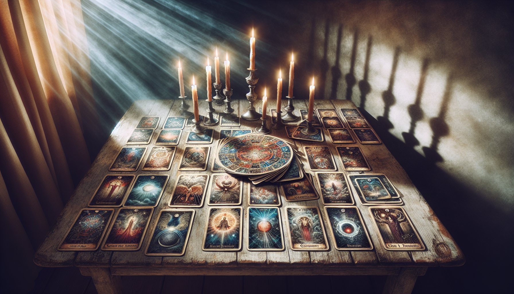 Illustration of tarot cards being laid out for a reading