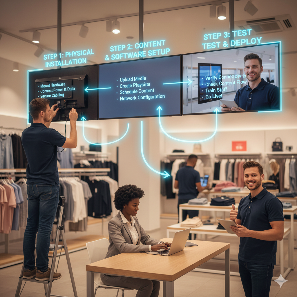 implement retail digital signage with technology integration and brand consistency