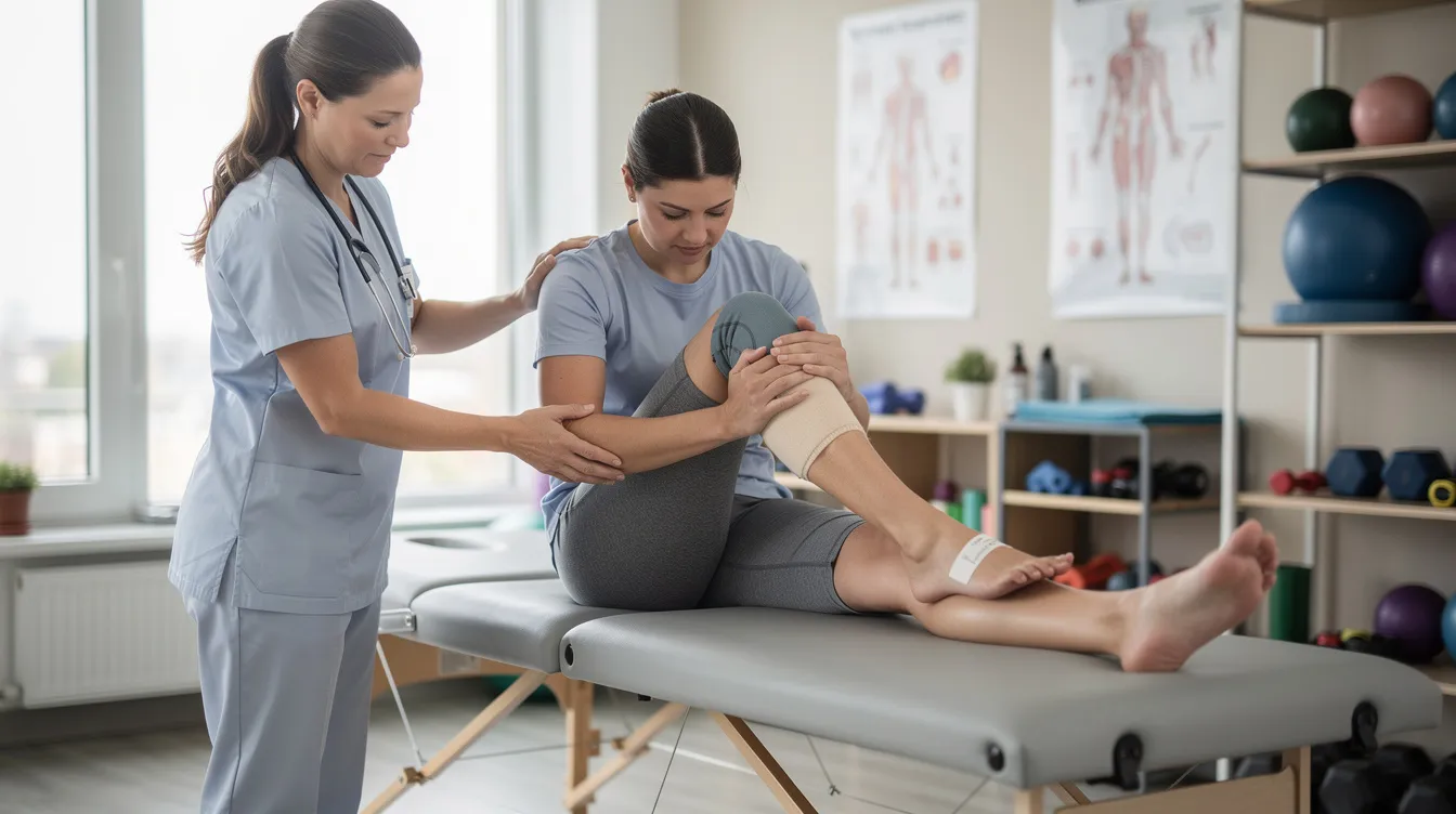A person is receiving physical therapy treatment for injury recovery, focusing on exercises that aid in healing and mobility. This type of rehabilitation is crucial for individuals recovering from accidents, including those related to boating and maritime injuries in Houston.