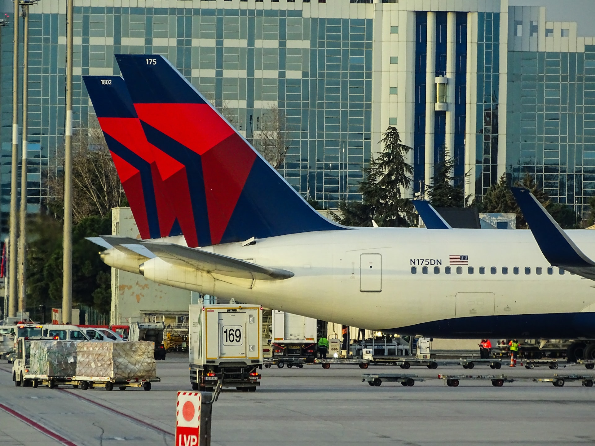 Legacy carrier Delta's aircraft tails.