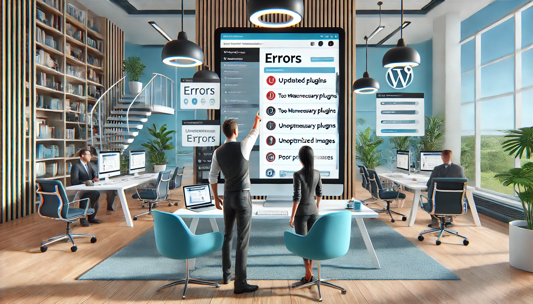 Persona enseñando a otra cómo evitar errores comunes en WordPress | PosicionaDigital