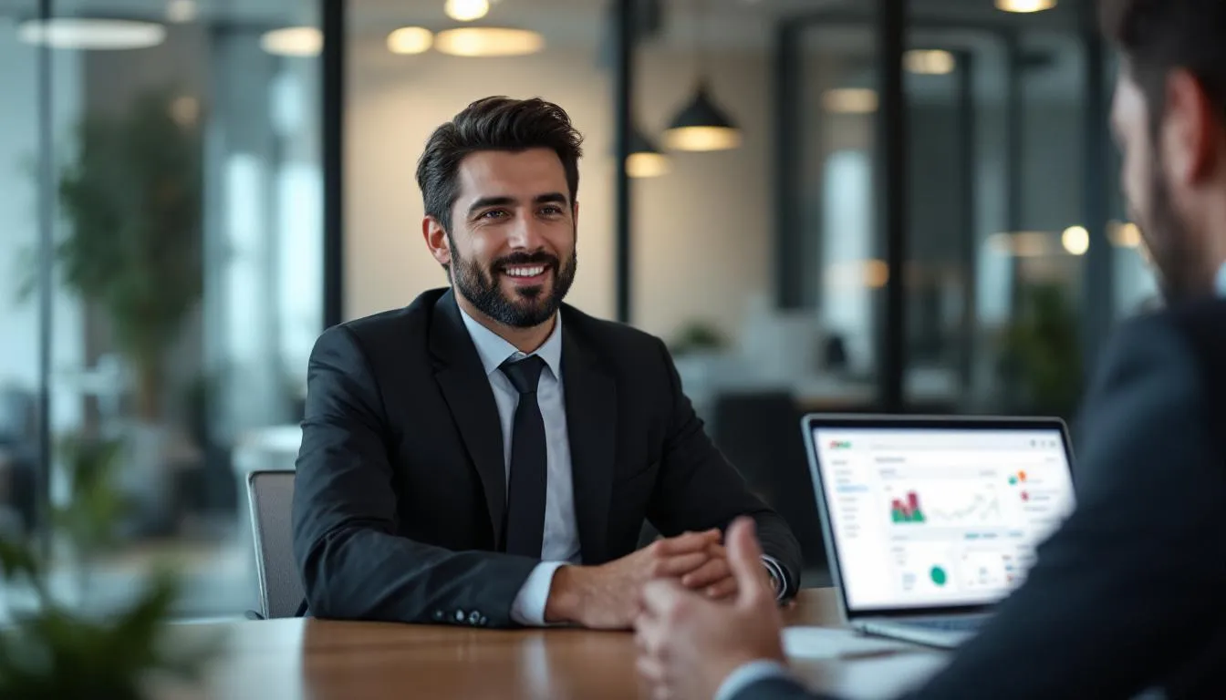 Certified Zoho Consultant Meeting With A Business Professional To Discuss Crm Strategy And Performance Optimization Using Zoho Solutions.