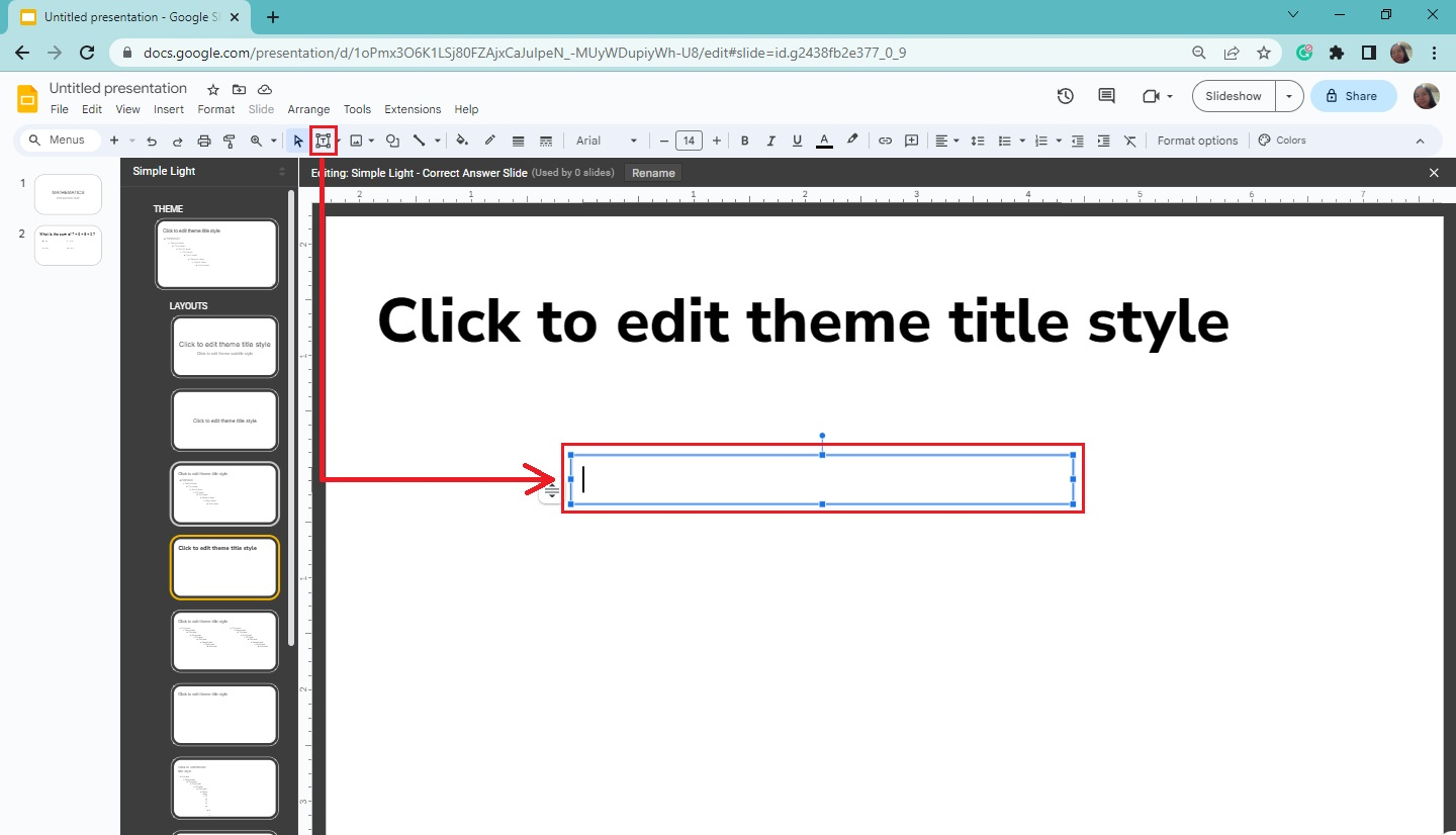 Select the "Text box" option and drag it under the placeholder.