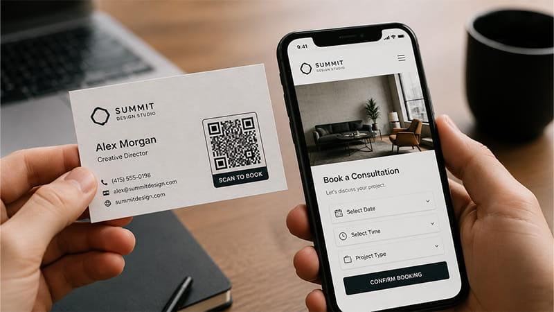 QR code business card linking to an online consultation booking page