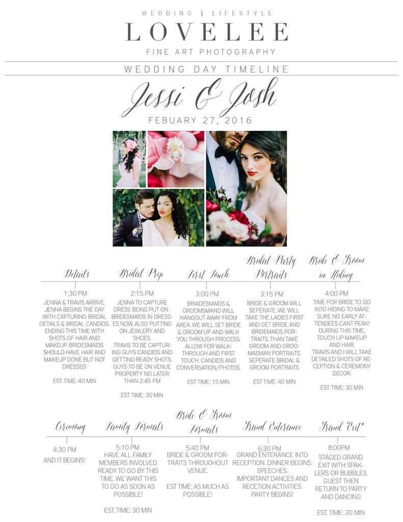 A sample timeline for wedding planning, including tips for a relaxed timeline.