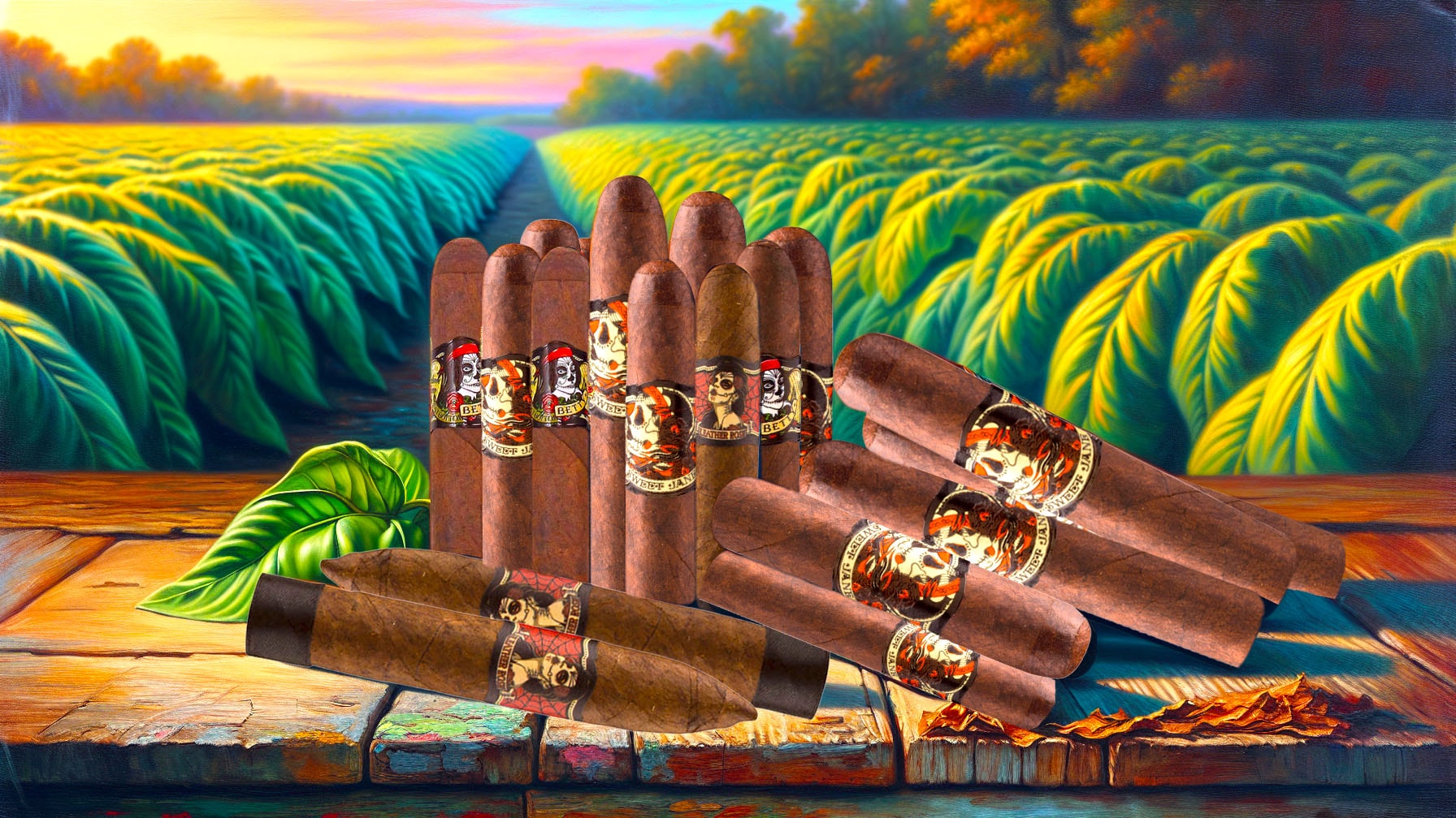 An artistic representation of Deadwood Tobacco Co cigars.