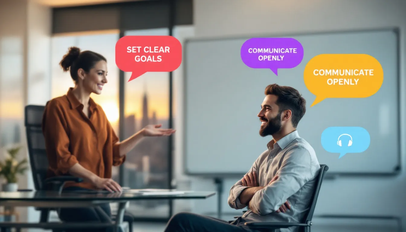 An image illustrating a leader providing feedback to a team member, fostering accountability.