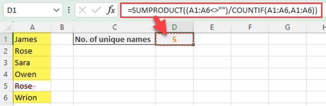 SUMPRODUCT function to count distinct values