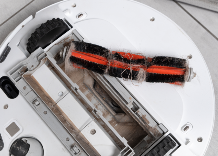 Robot vacuum cleaning pet hair on hardwood floors