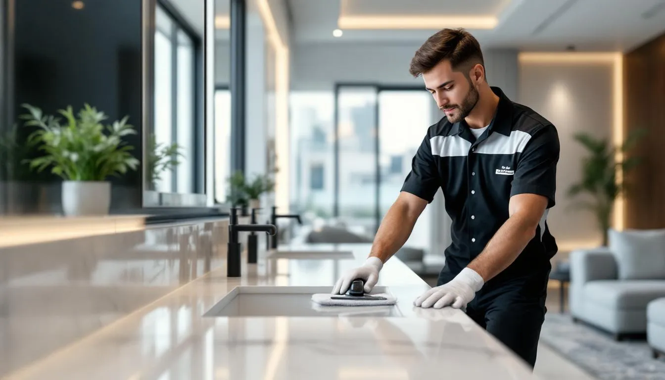 A professional cleaner providing deep cleaning services in Abu Dhabi.