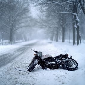 motorcycle crashed on snow