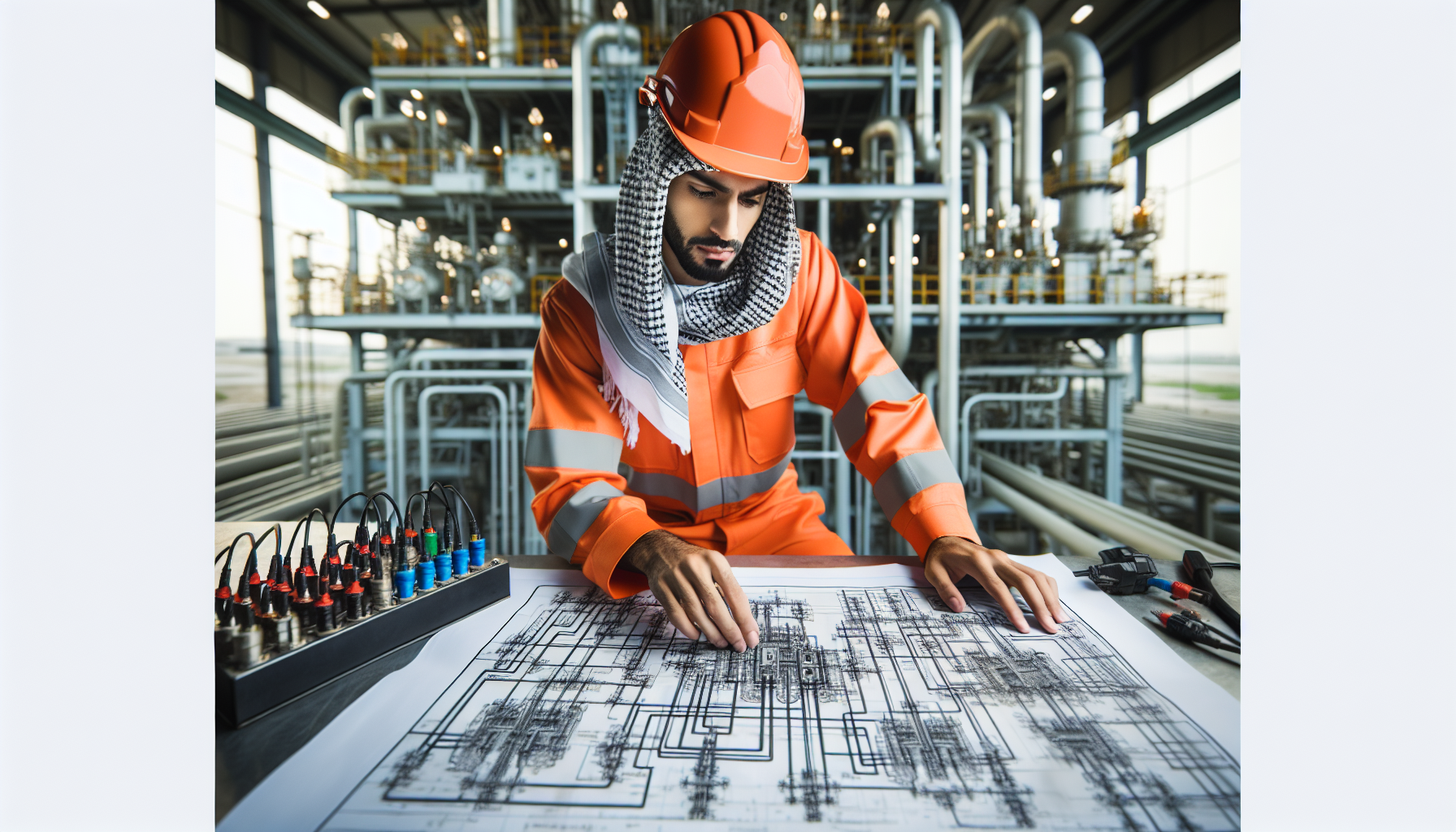 Electrician reviewing electrical drawings