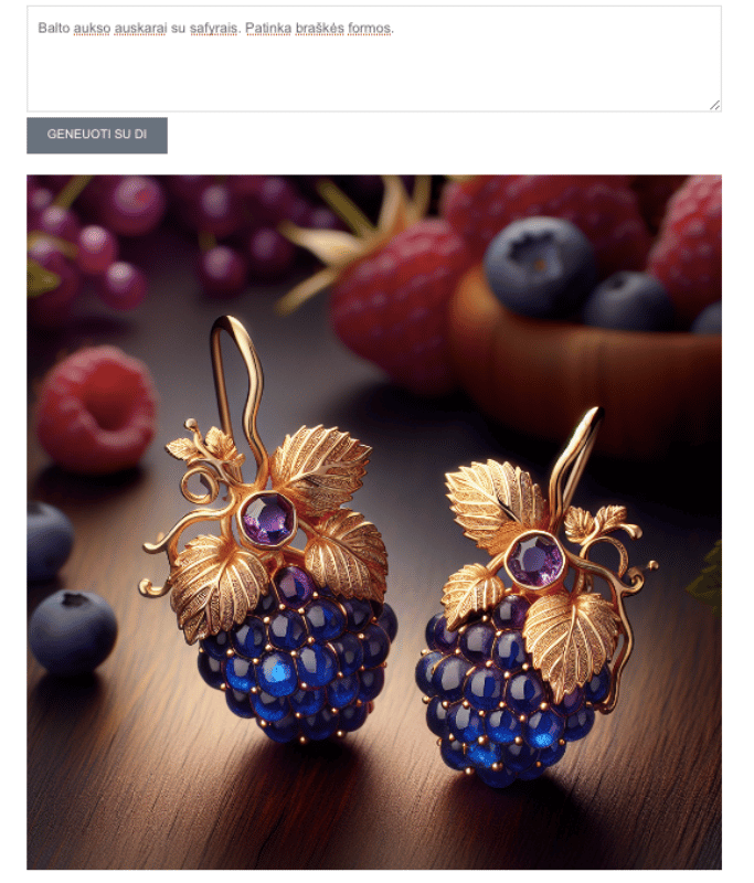 AI juvelyro sukurtas auskarų dizainas su braške ir safyrais – TopDiamonds.online