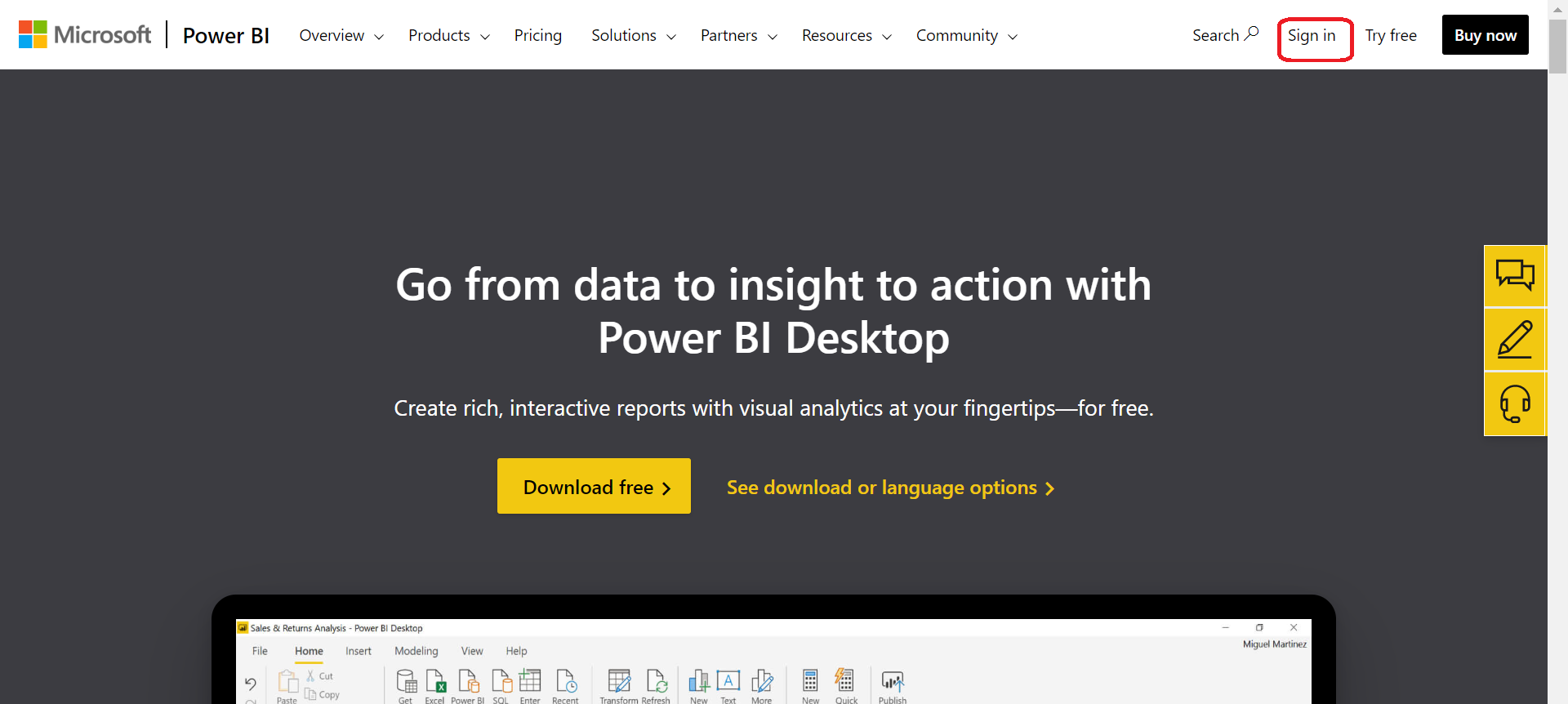 How to sign in to Power BI Desktop