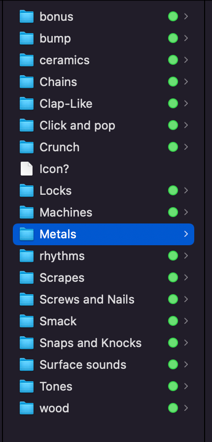 Screenshot of the folders in STONEWIRE foley sample pack