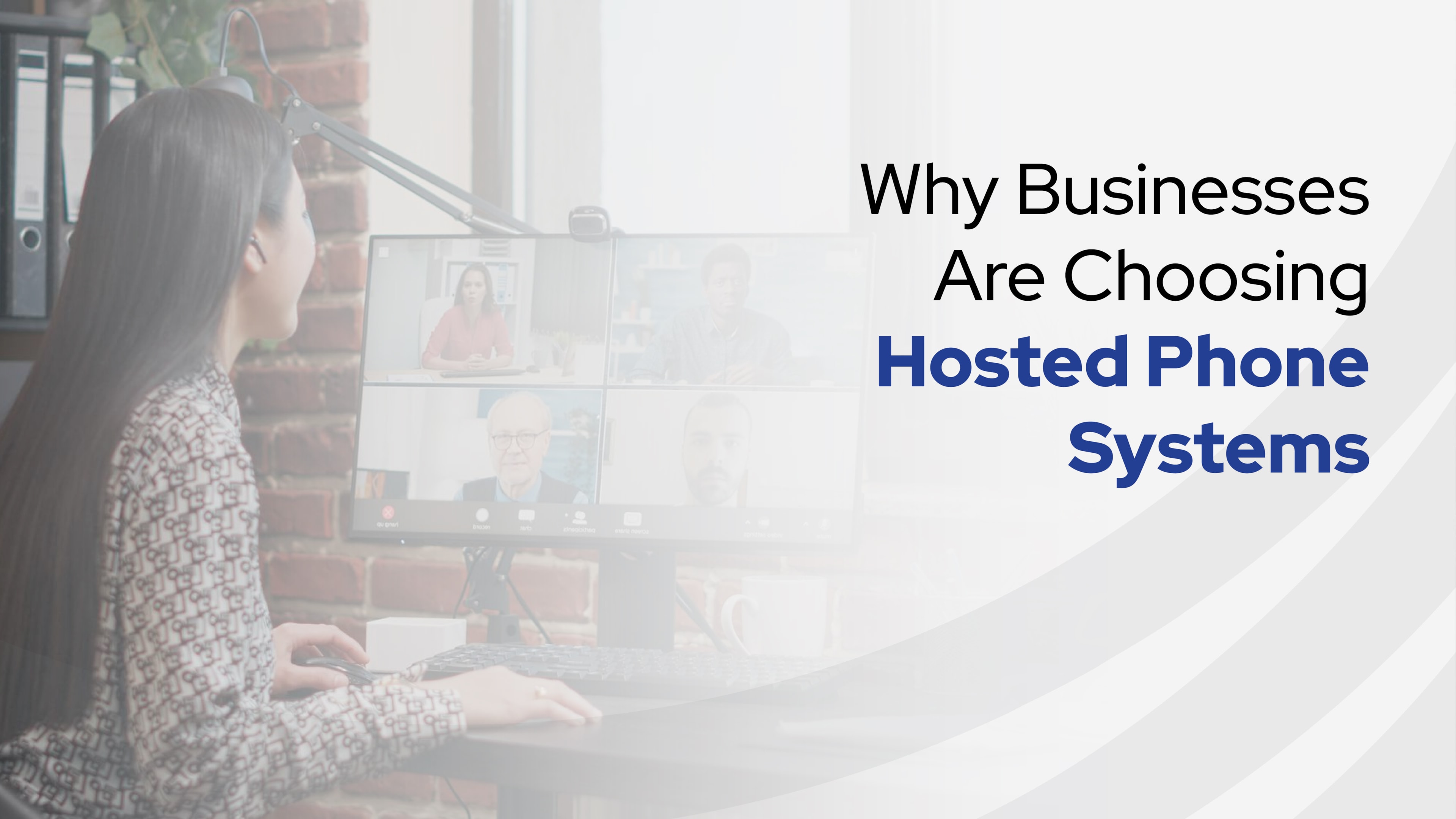 A person smiling and hosting video meetings on a cloud PBX platform.