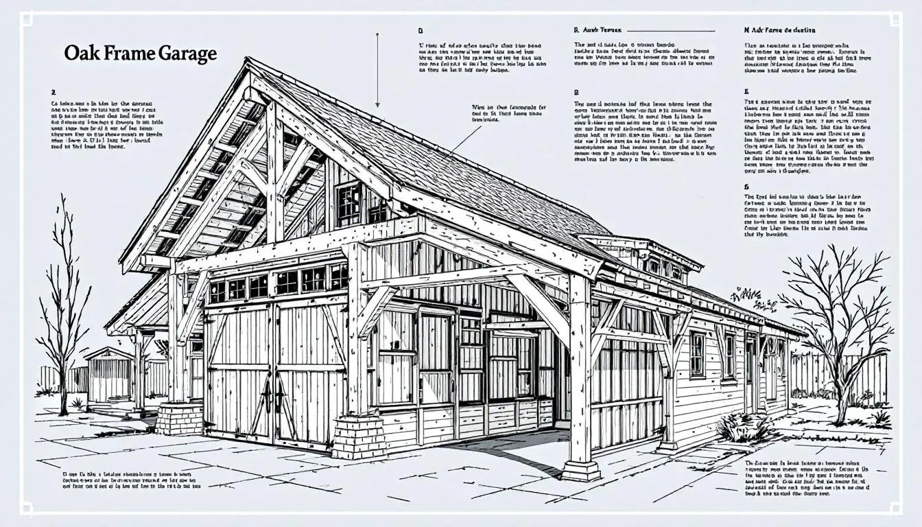 An illustration of an oak frame garage design showcasing various styles.