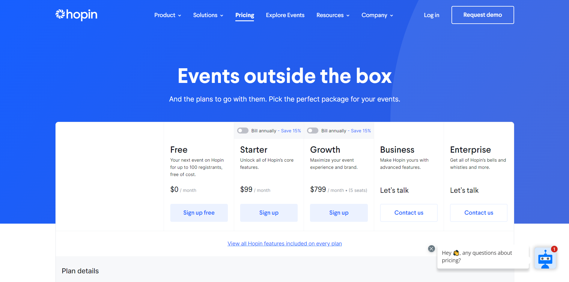 Hopin pricing page