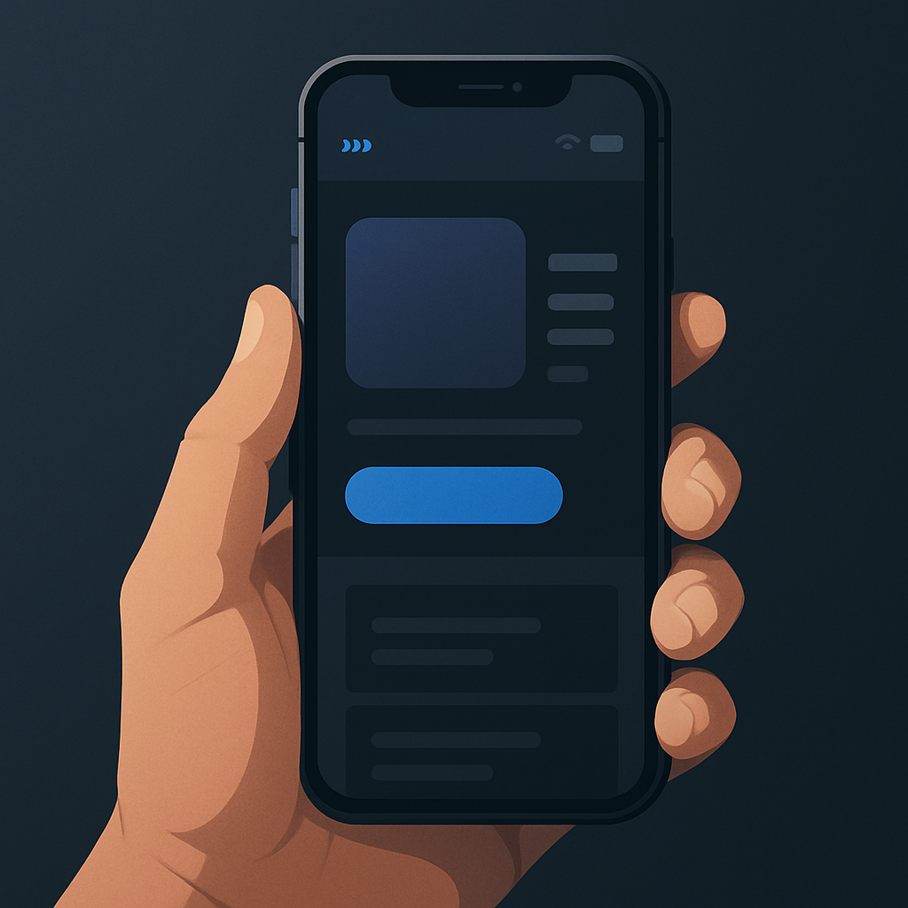 Bild eines Smartphones mit einem Webdesign, dass in einer Hand gehalten wird
