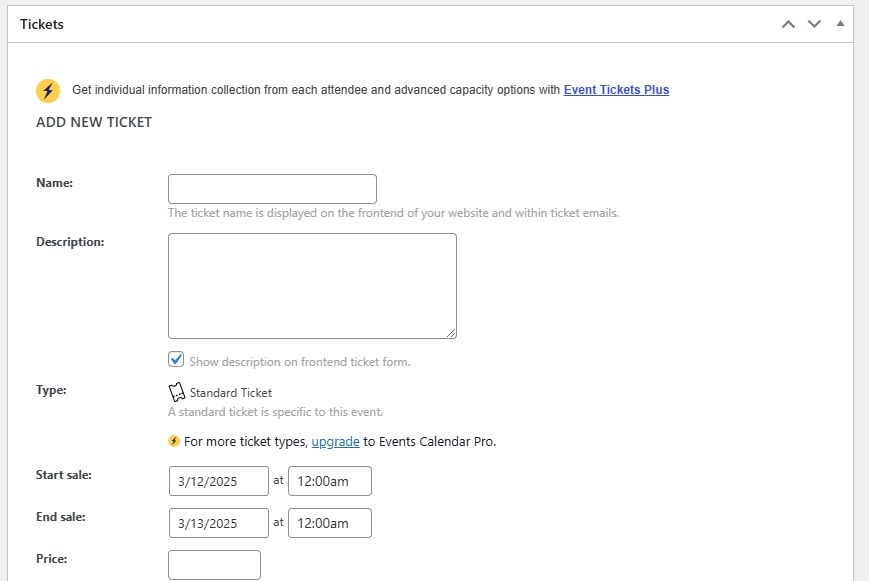 Configuring ticket details