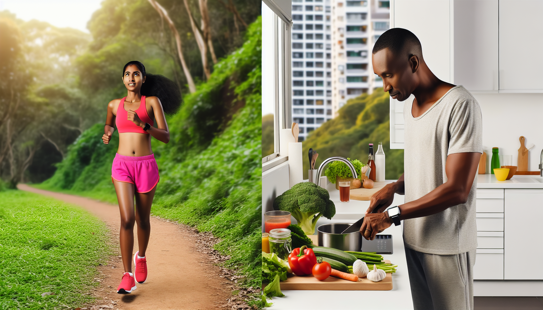 A person maintaining a healthy lifestyle through exercise and diet for colon cancer survival