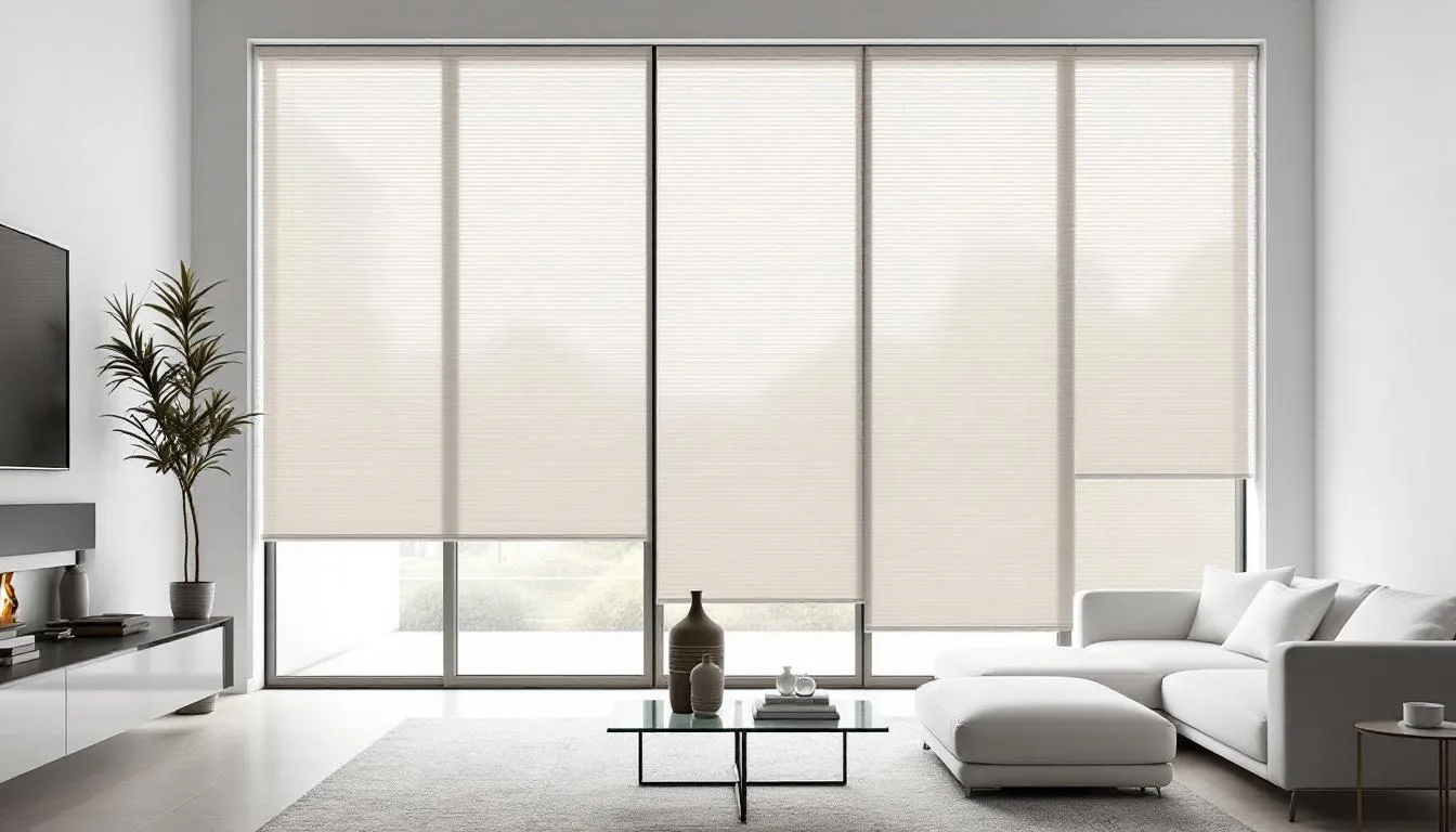 Contemporary home interior featuring modern blinds.