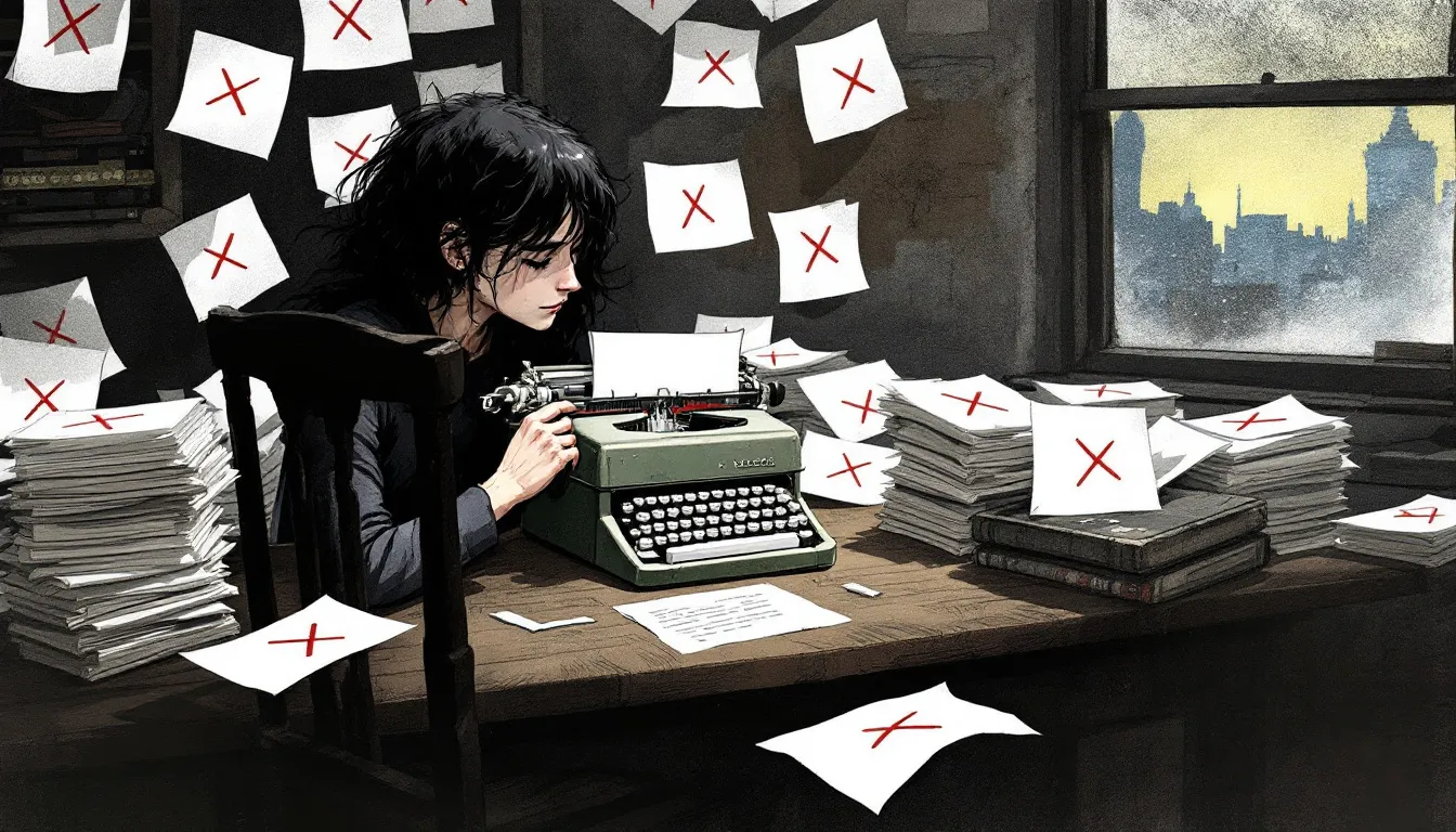 A visual representation of handling rejection letters from literary agents.