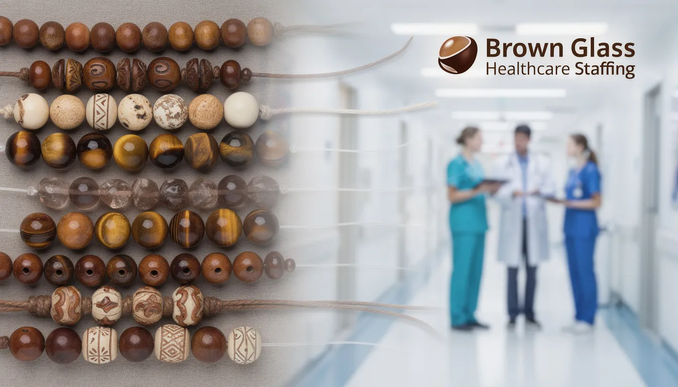 The image showcases a variety of brown beads made from different materials such as wood, stone, and glass, highlighting their unique textures and earthy aesthetics. These beads are ideal for crafting jewelry and come in various shapes and sizes, perfect for adding a rustic touch to designs.