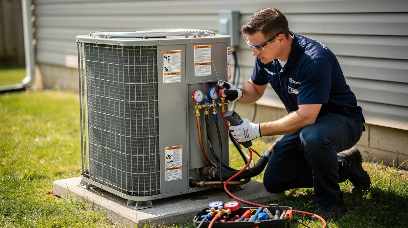 A technician is performing professional leak detection on an air conditioning unit, ensuring the system's quality and safety. This skilled expert is working diligently to identify any issues in the car's air conditioning system, providing affordable service to customers in Durbanville.