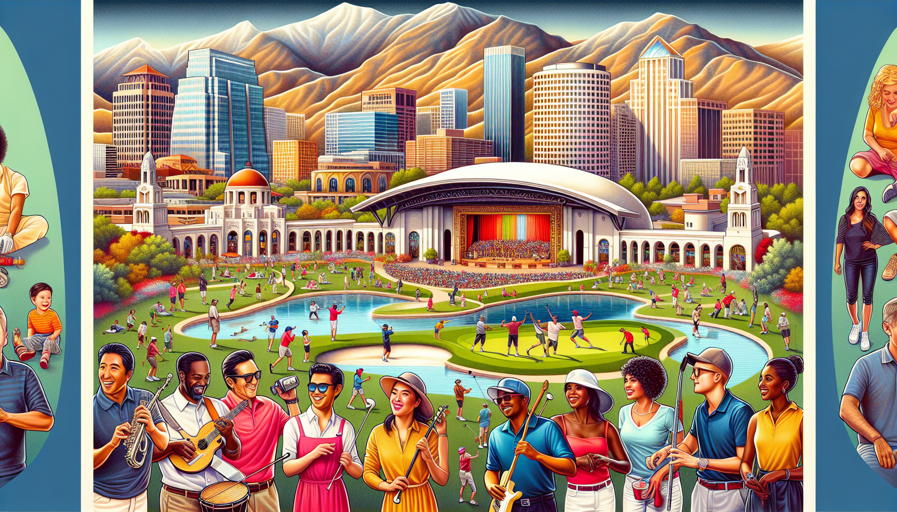 A colorful illustration of the cultural attractions in West Valley City