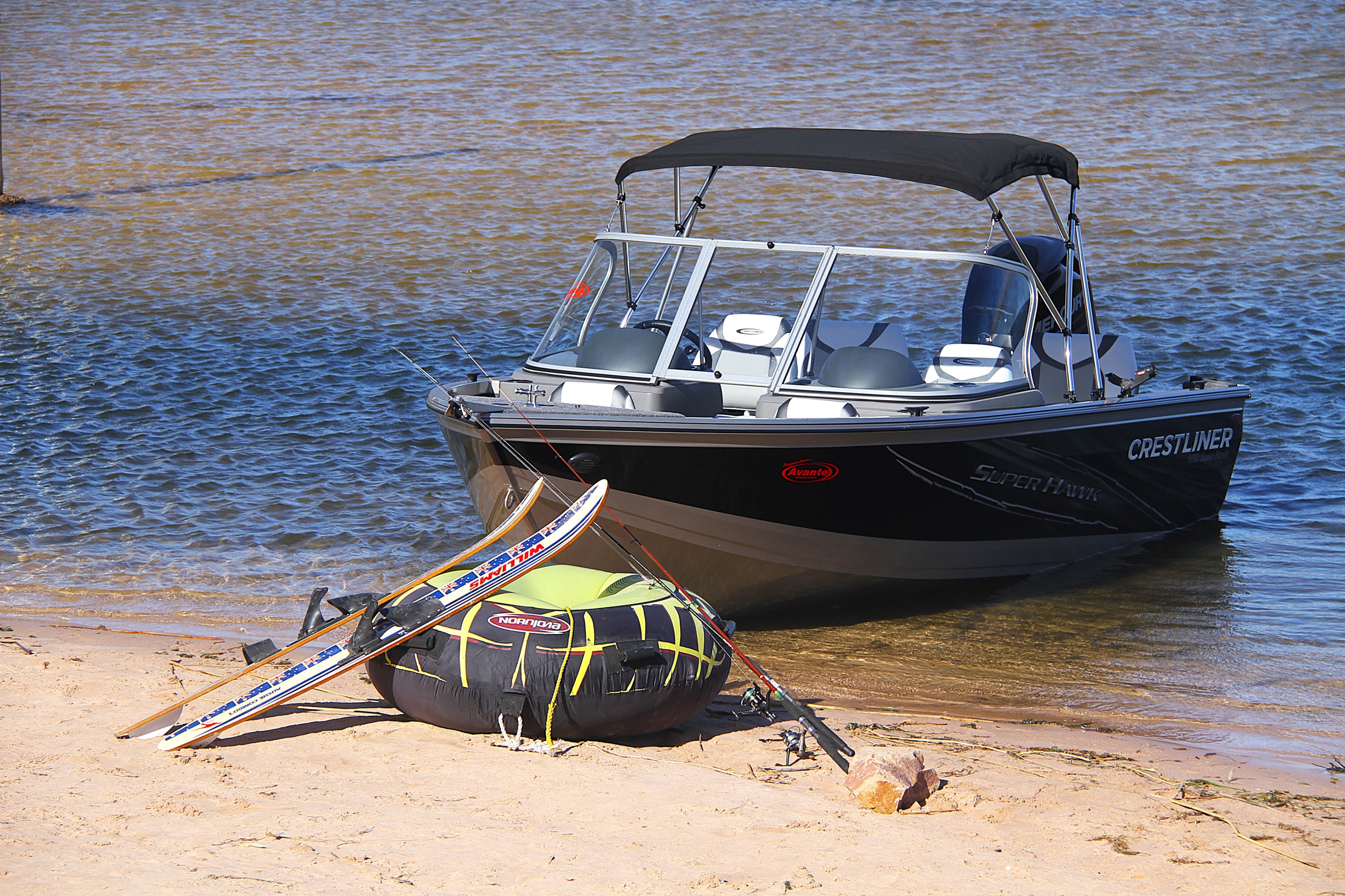 The Super Hawk 1650 features drink holders, pro seats, a lockable glove box, rod holders, trim gauges and smooth lines