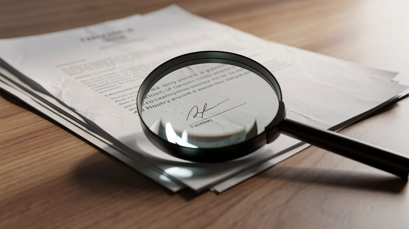 The image shows a magnifying glass resting on top of official paperwork, including documents related to the income tax department and financial transactions, placed on a wooden table. This scene evokes the importance of carefully reviewing pan card details and supporting documents necessary for filing income tax returns.