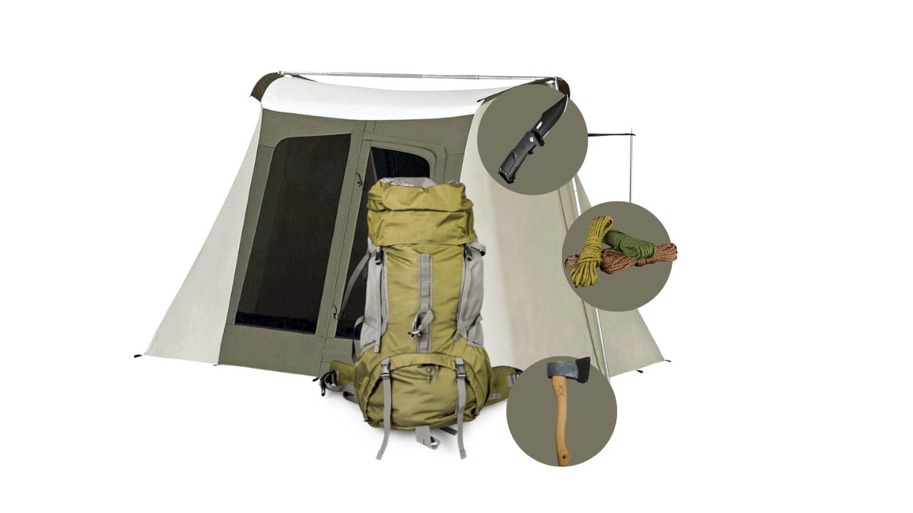 Bug-Out-Bag With Tent, Knife, Paracord, and Axe