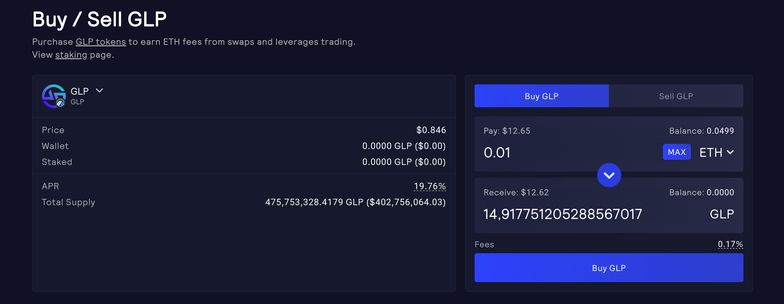 GLP Buying GLP on the GMX website