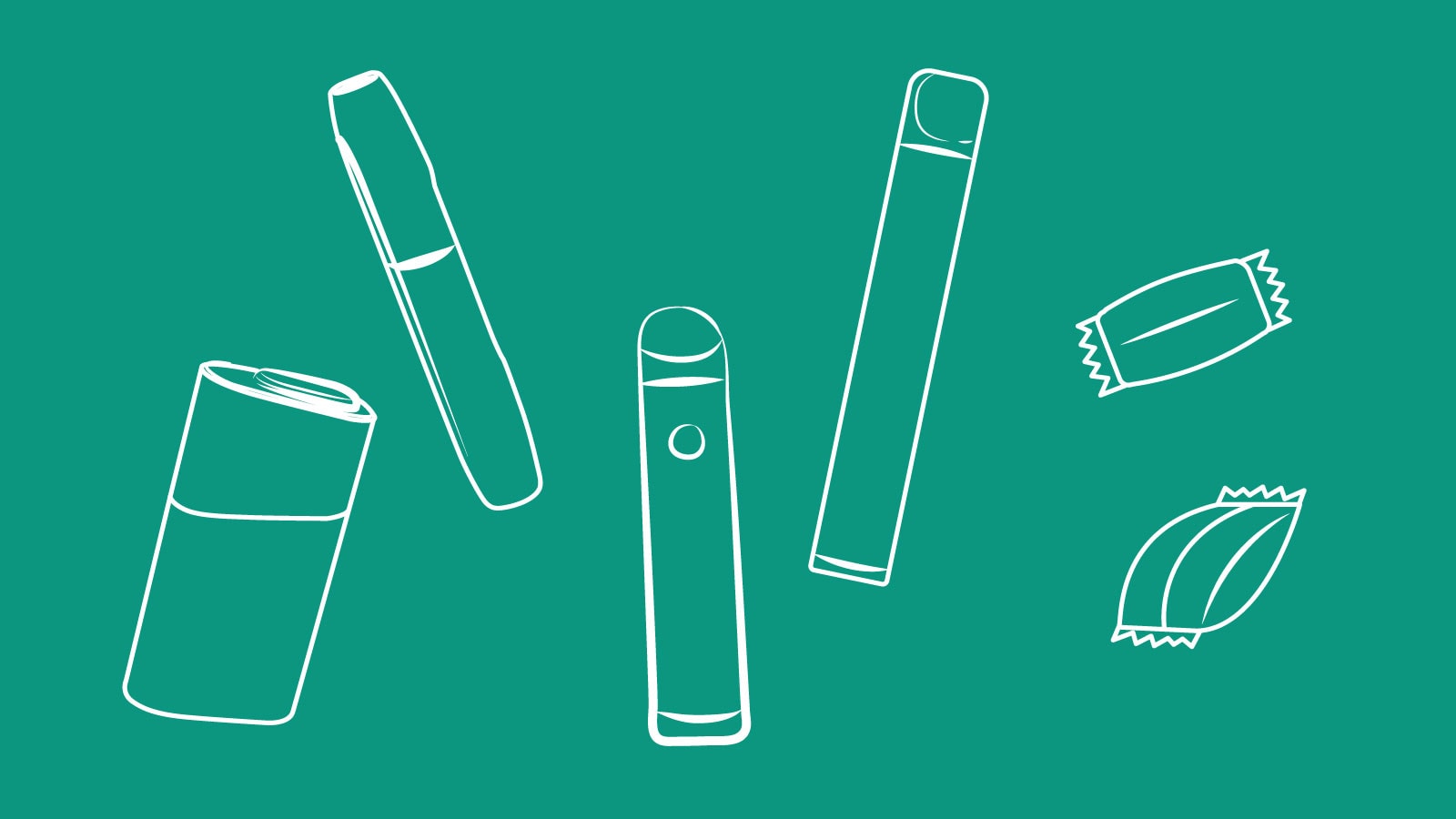 Ilustrasi berbagai perangkat vape berwarna hijau — contoh rokok elektrik