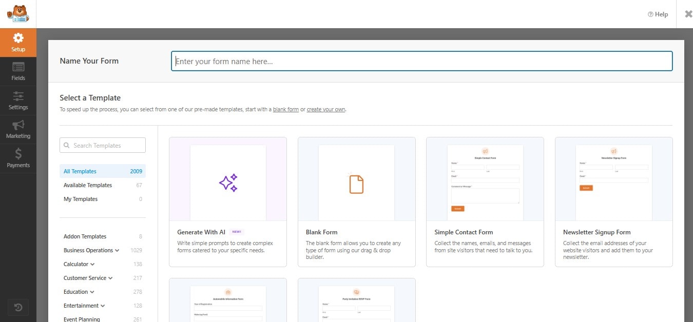 WPForms template