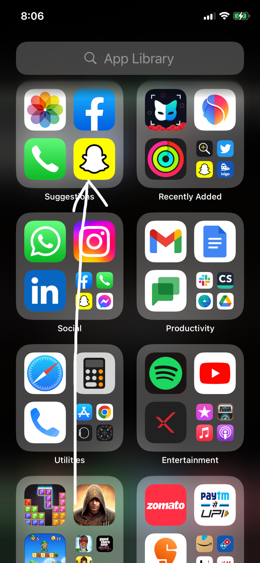 Screenshot of Snapchat app