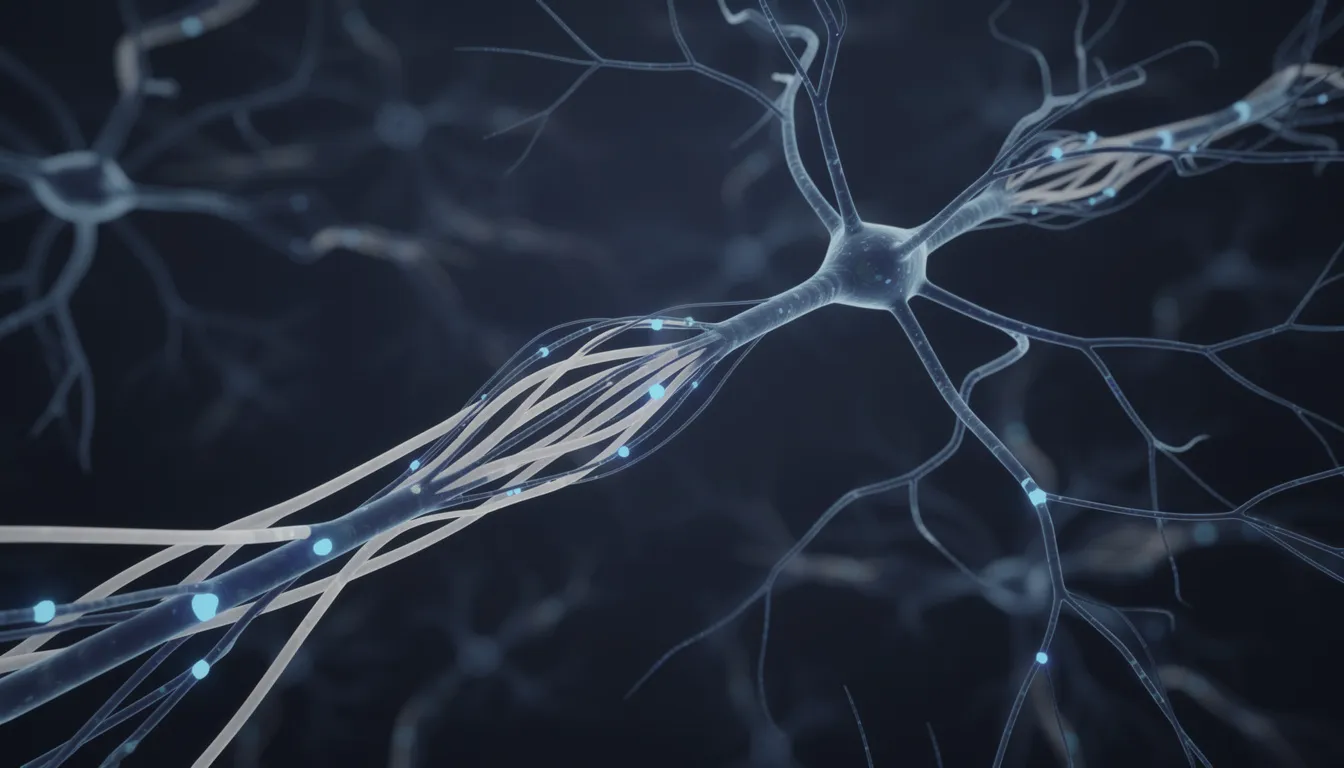 The image depicts intricate nerve fibers and neural pathways illustrated in soothing blue and white tones, symbolizing the central nervous system's role in transmitting pain signals. This visual representation highlights the complexity of neuropathic pain and its impact on conditions such as peripheral neuropathy and chronic pain syndromes.