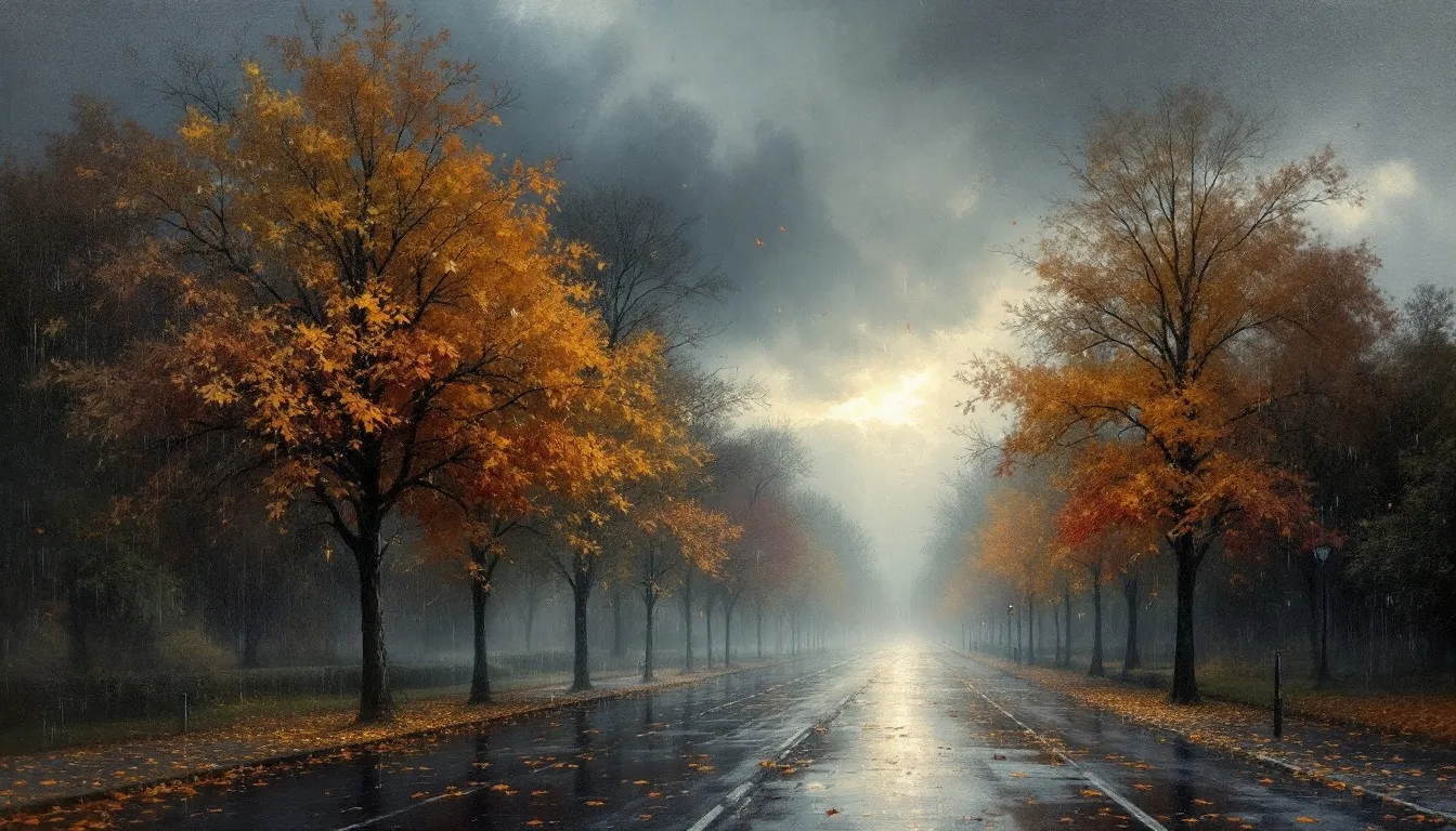 Overview of the weather of Amsterdam in October with autumn leaves.