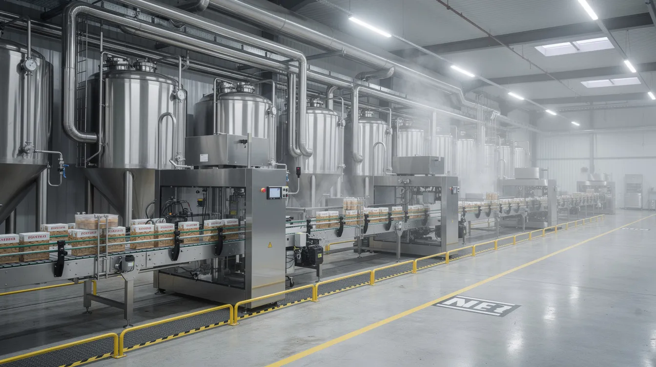 2f302e71 bc2d 421c abd1 f2eb9ccdbb39 The image depicts the interior of a soybean oil processing plant, showcasing large stainless steel machinery, extensive piping, and conveyor systems that are essential for efficient soybean processing. This industrial setup highlights the plant's capacity for producing soybean oil and meal, catering to the rising demand in the soybean processing industry.