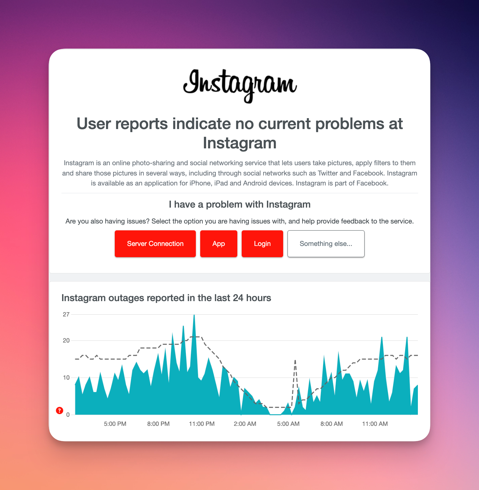 Remote.tools shows the Instagram status on down detector