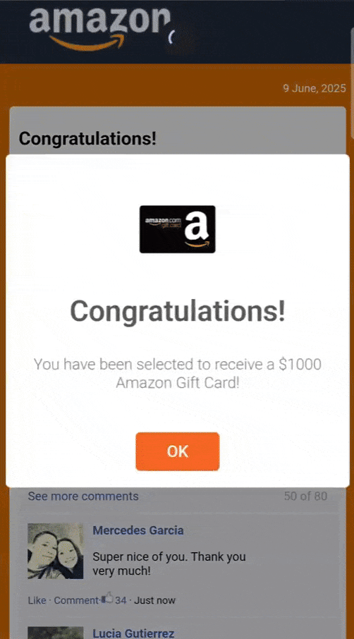 Figure 2: Brand impersonation ad pretending to be an Amazon gift card offer