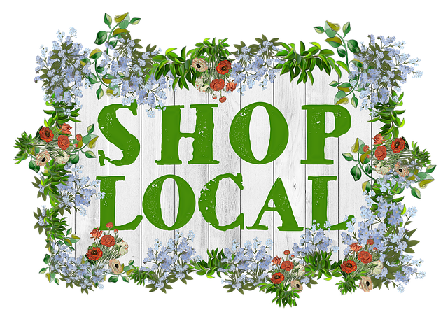 shop local, sign, flowers