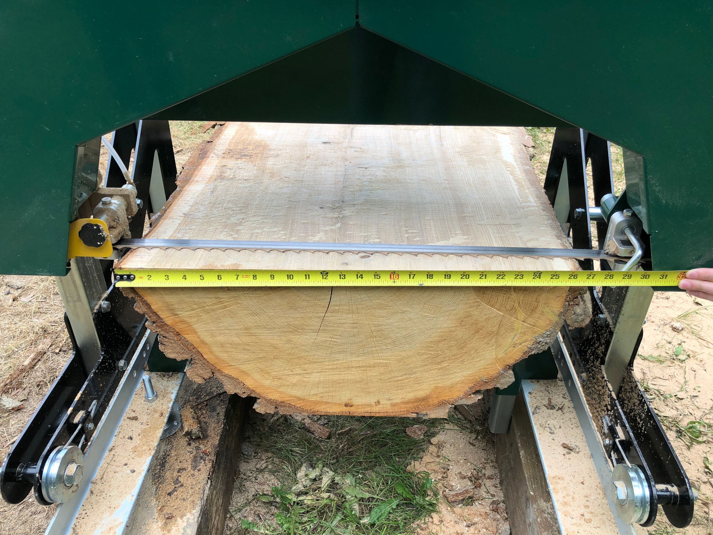 A slab being milled on a Woodland Mills HM130MAX.