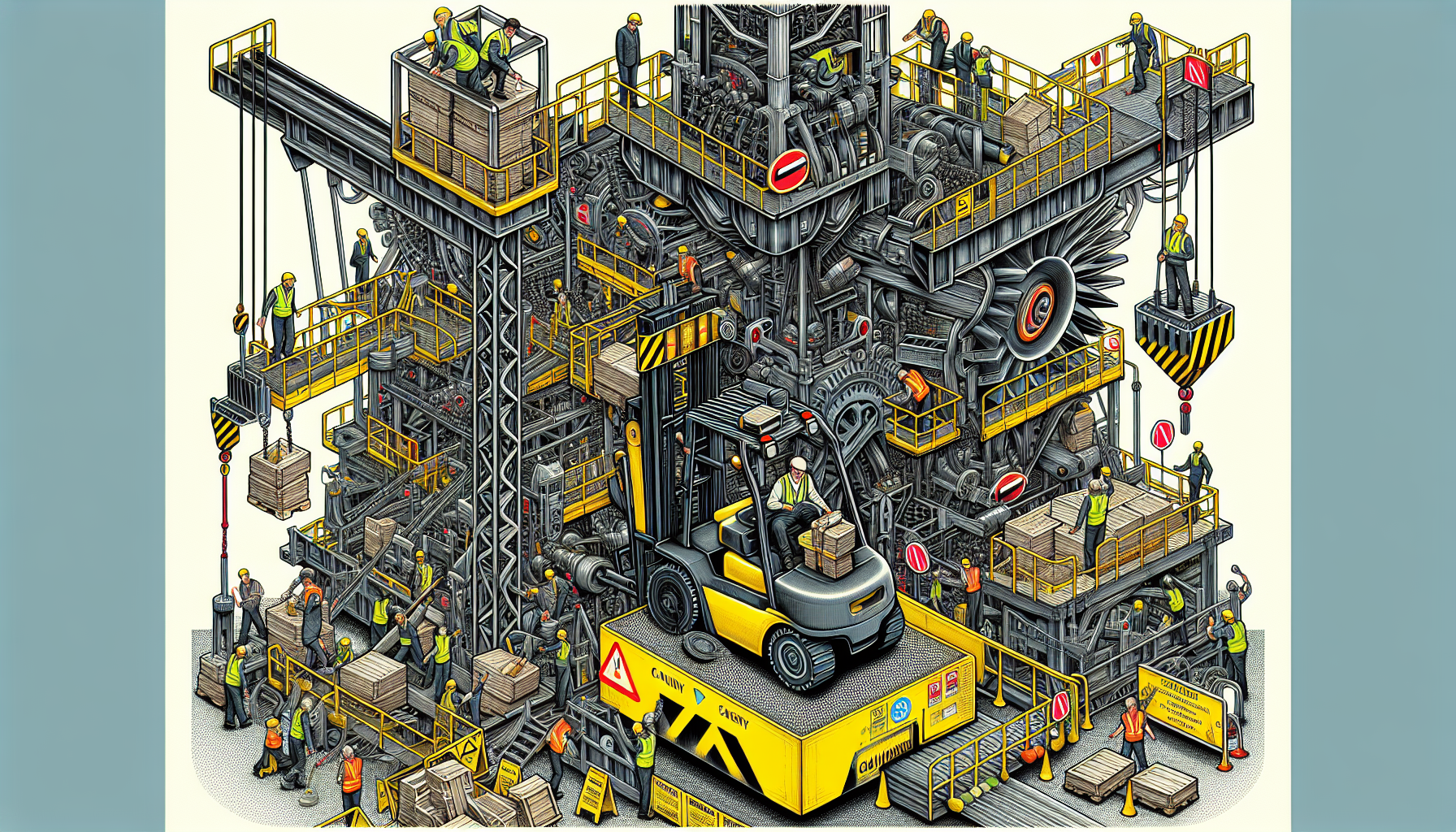 Illustration of heavy machinery at a manufacturing plant
